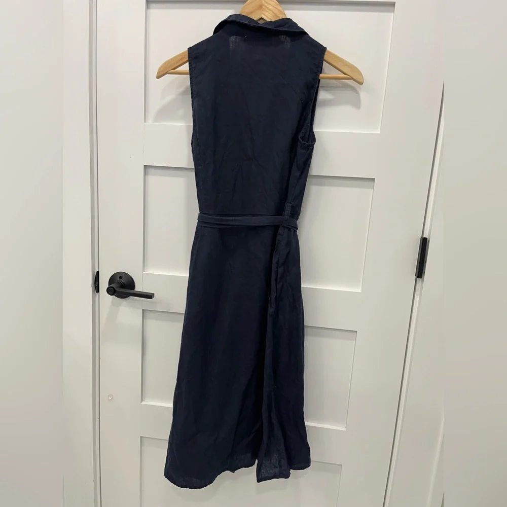 Mango MNG blue linen button up dress 4 - Picture 3 of 7